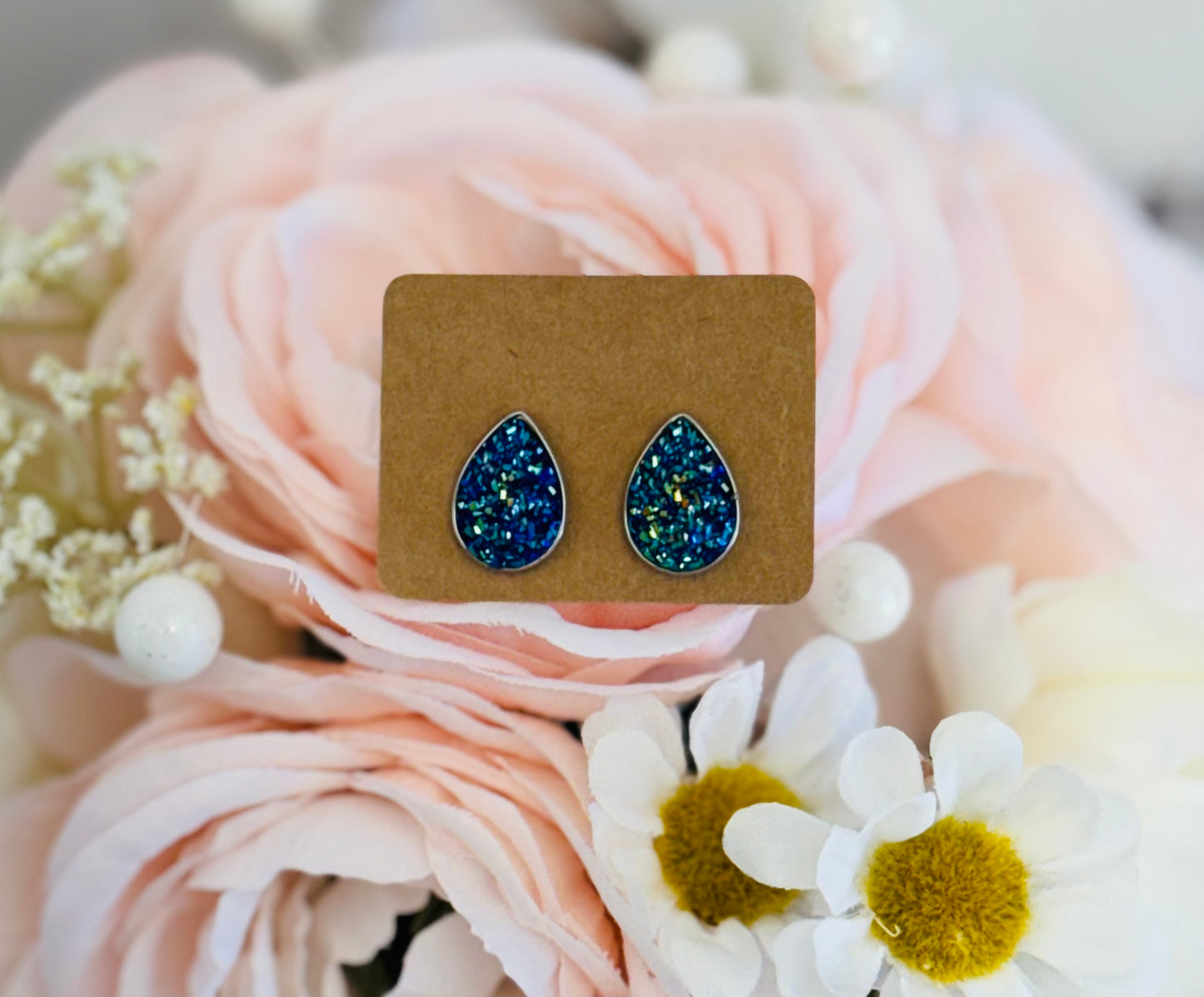 Tear Drop Druzy Stud Earrings