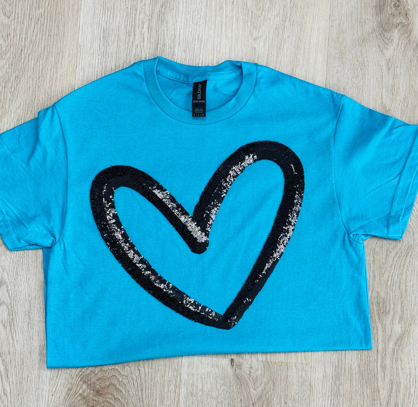 Black Sequin Heart-Teal-