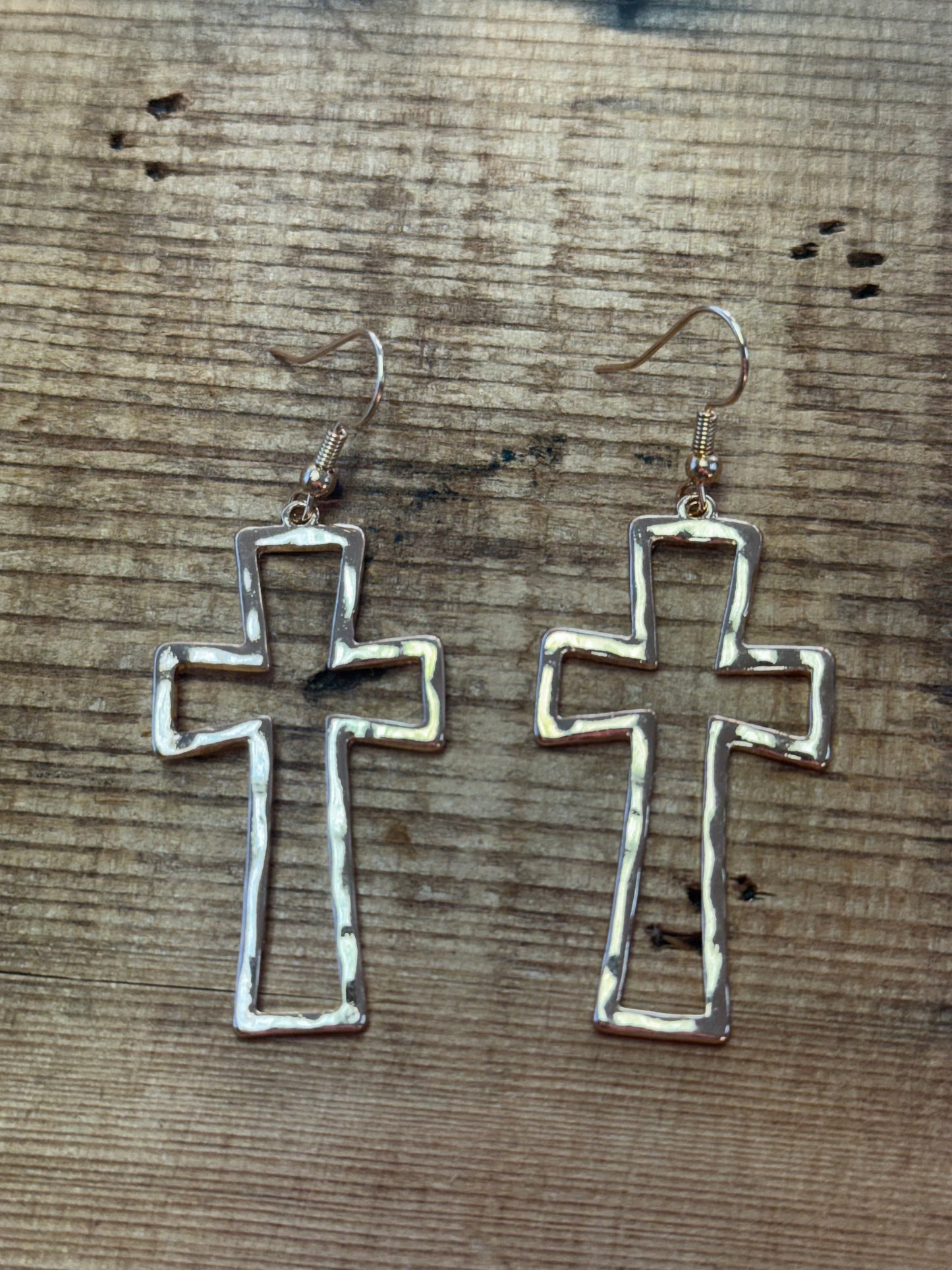 Textured Metal Cross Earrings