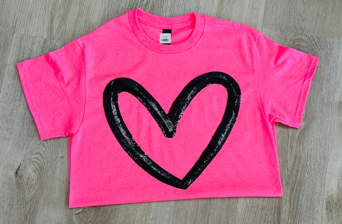 Black Sequin Heart-Hot Pink