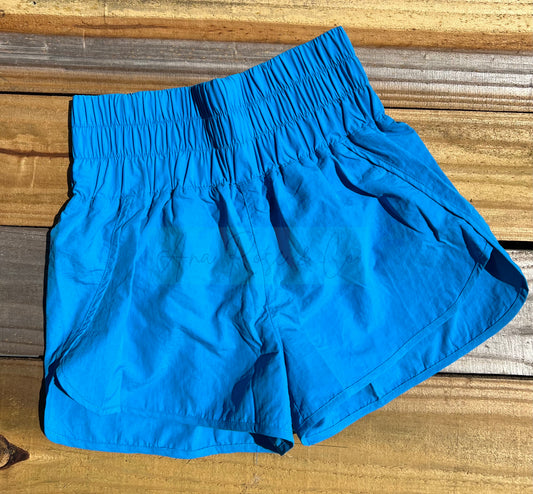 Blue High Waisted Windbreaker Shorts