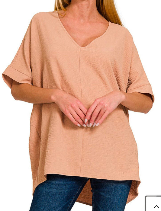 Light Brown V Neck Dolman Top