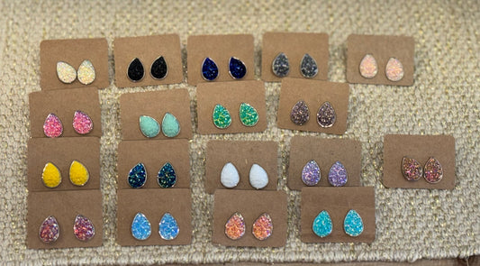 Tear Drop Druzy Stud Earrings