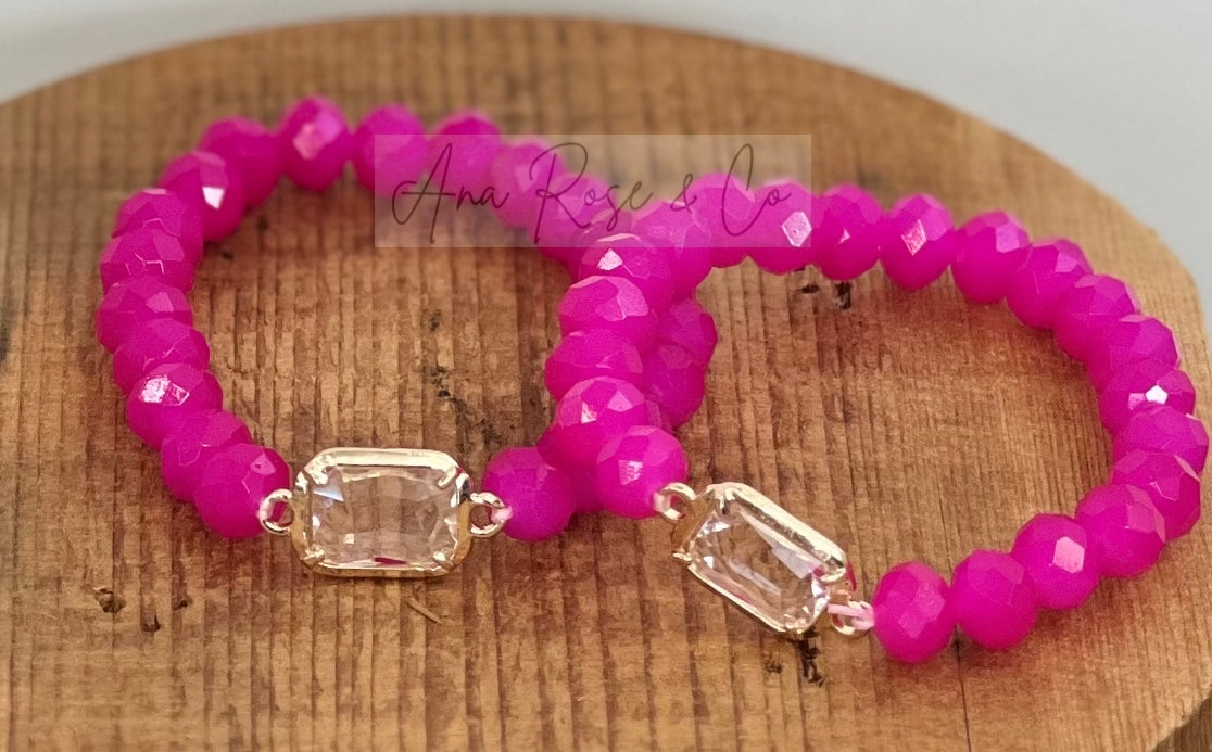 Magenta Beaded Glass Jewel Bracelet