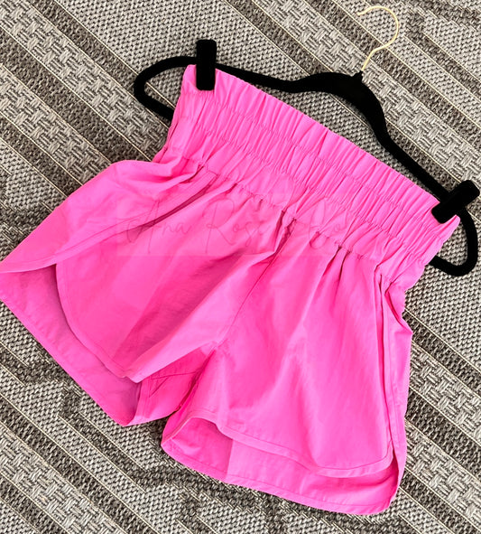 Pink High Waisted Windbreaker Shorts