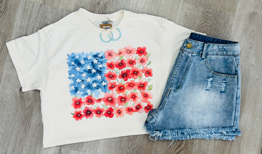 Watercolor Floral Flag Shirt